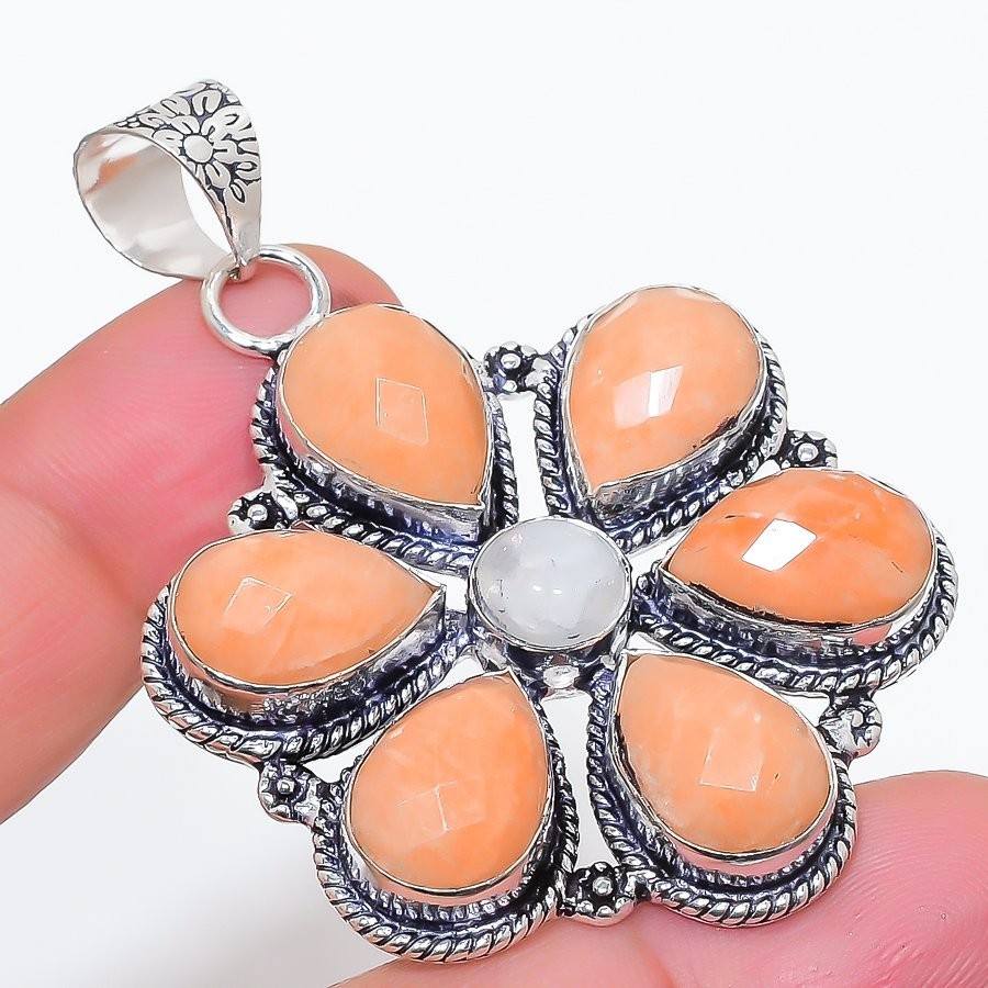 Pink Amazonite Gemstone Handmade 925 Sterling Silver Jewelry Pendant Size 2.5″
