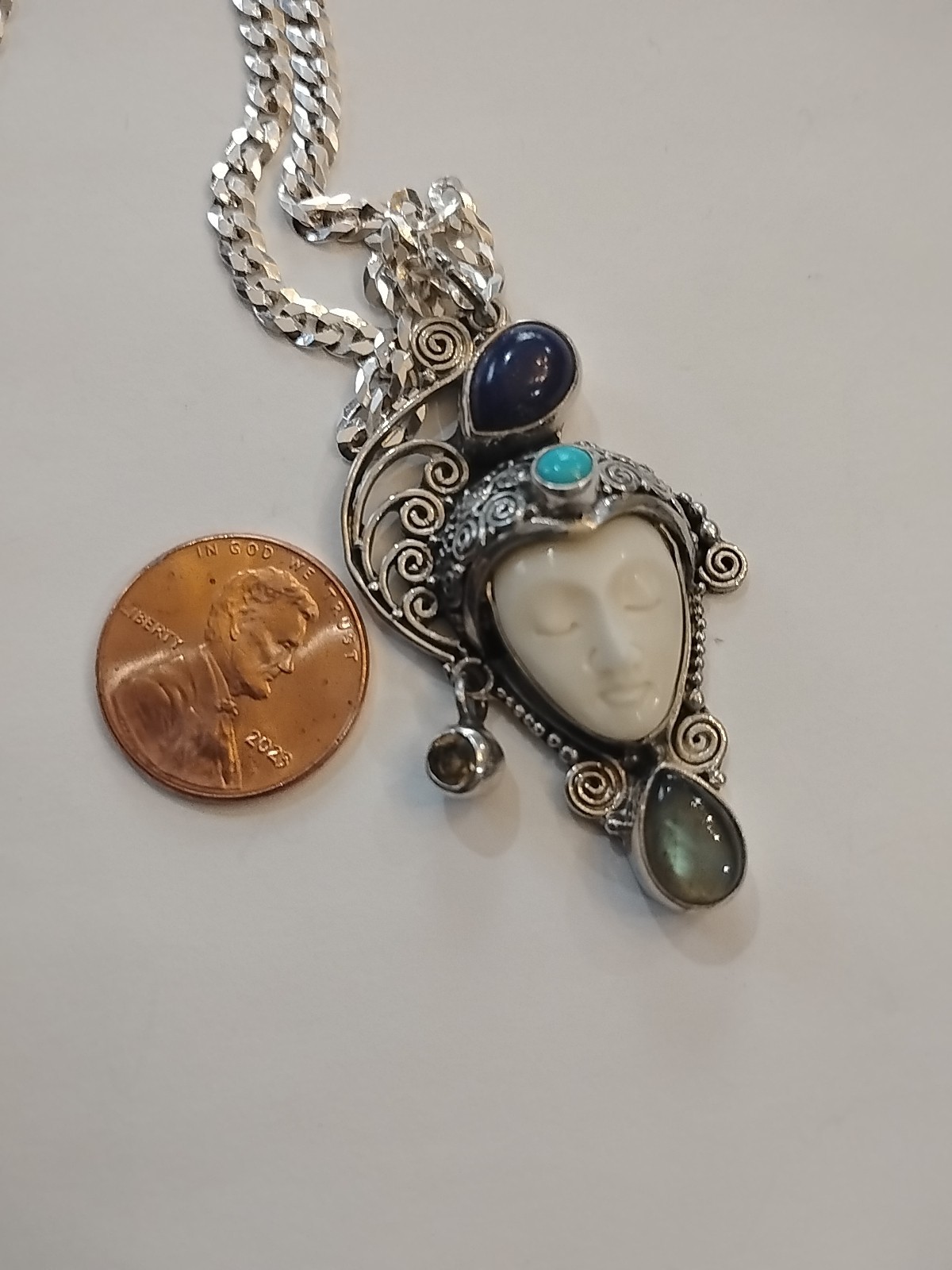SAJEN BALI CARVED FACE NECKLACE 16-IN MULTIPLE GEMSTONE