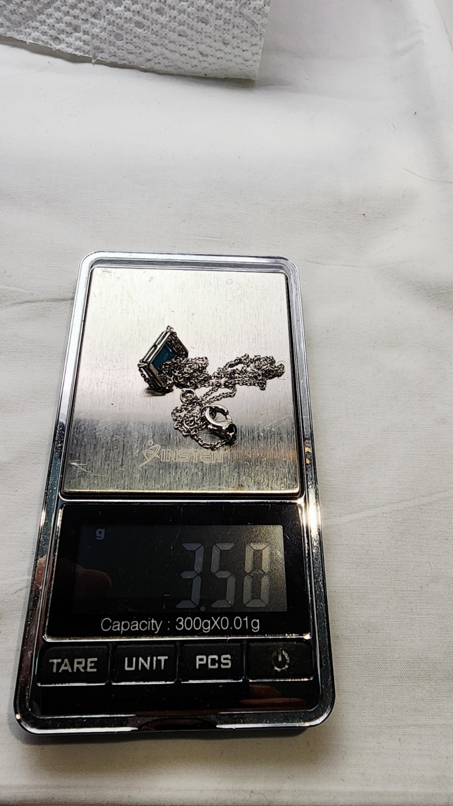 Wonderful Sterling Silver Turquoise Clear Stone Rectangle MLD 18” Necklace