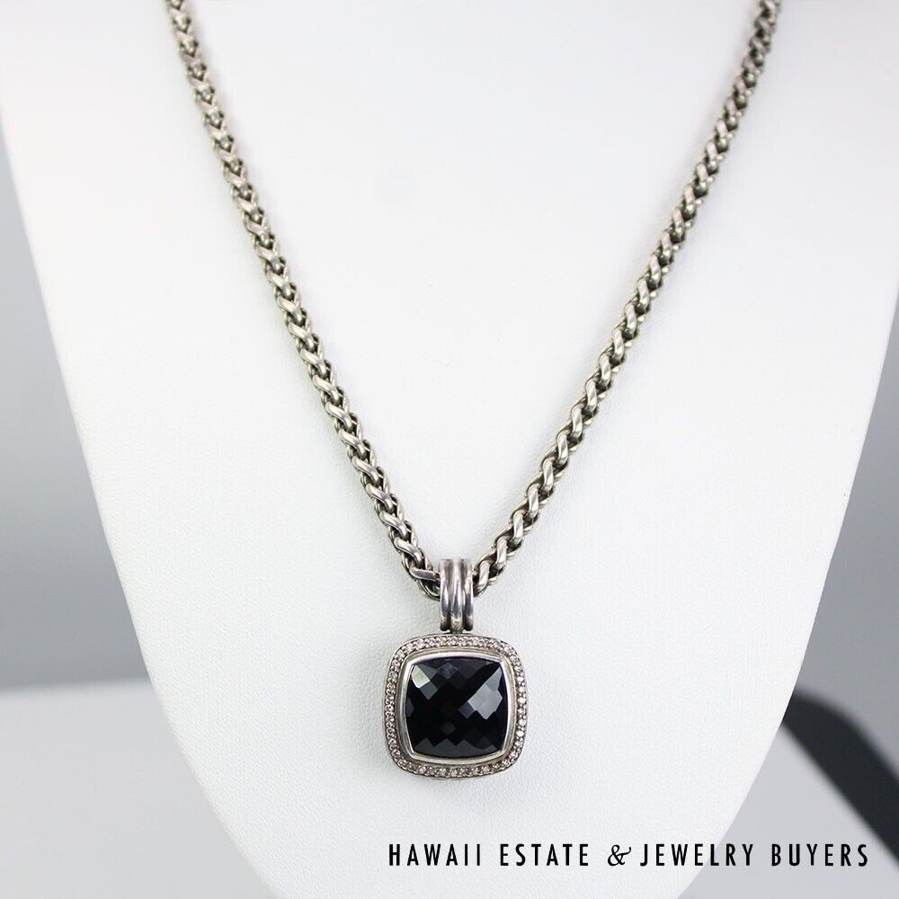 David Yurman Albion Black Onyx Diamond Sterling Silver Necklace 18 Inch