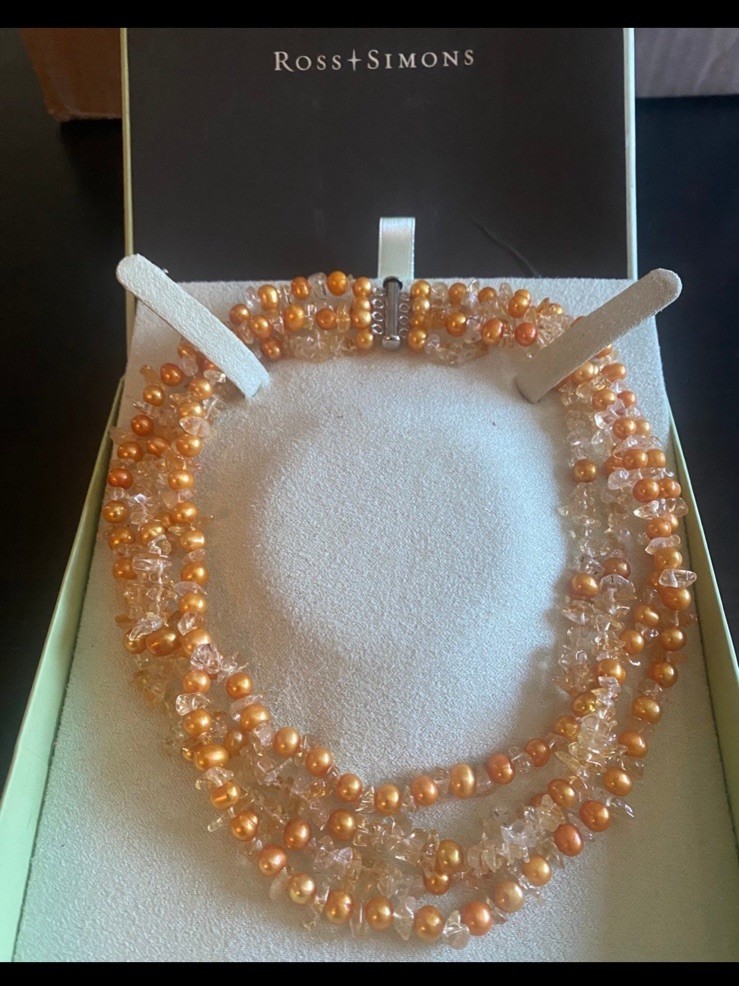 Ross-Simons Orange Pearl Gemstone Multi-Strand Beaded Necklace 925 Slide