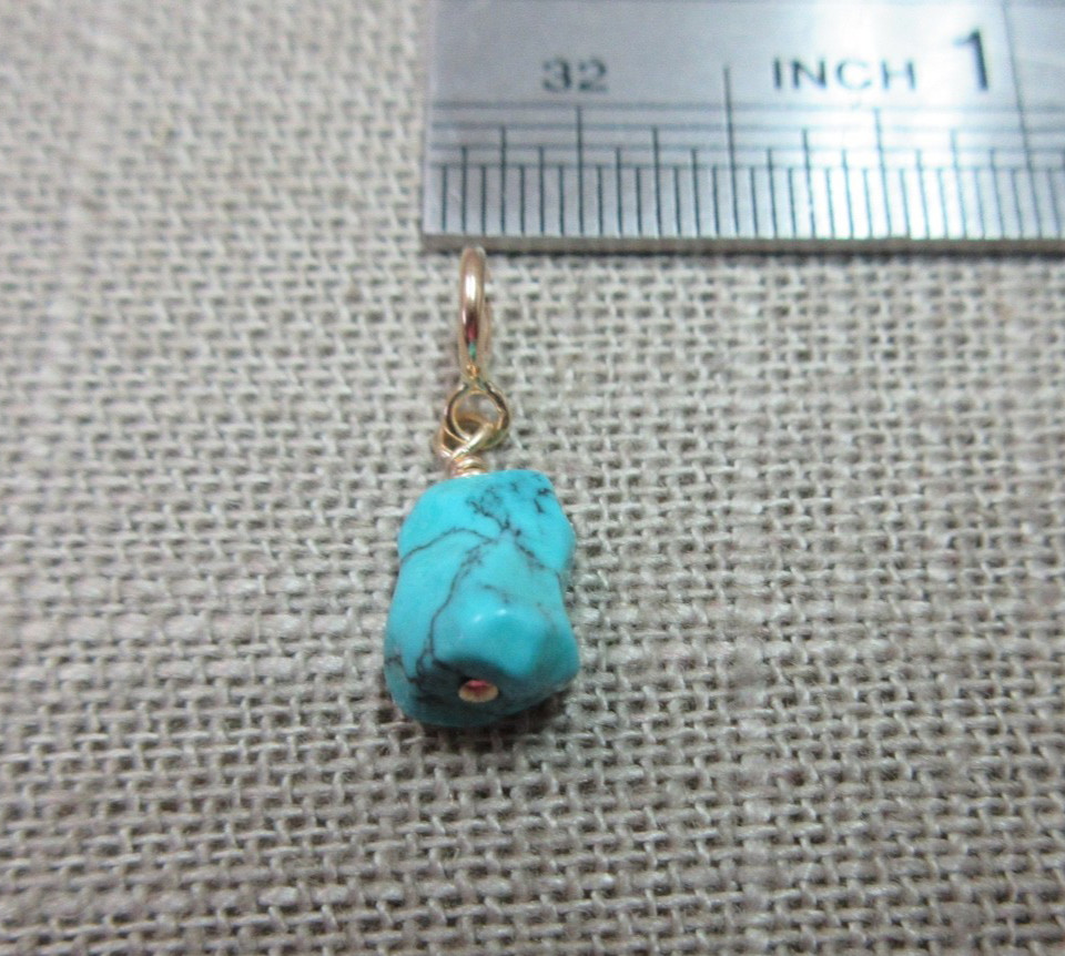14K Yellow Gold Real Turquoise Charm .71 Grams with 5mm 14K Spring Clasp