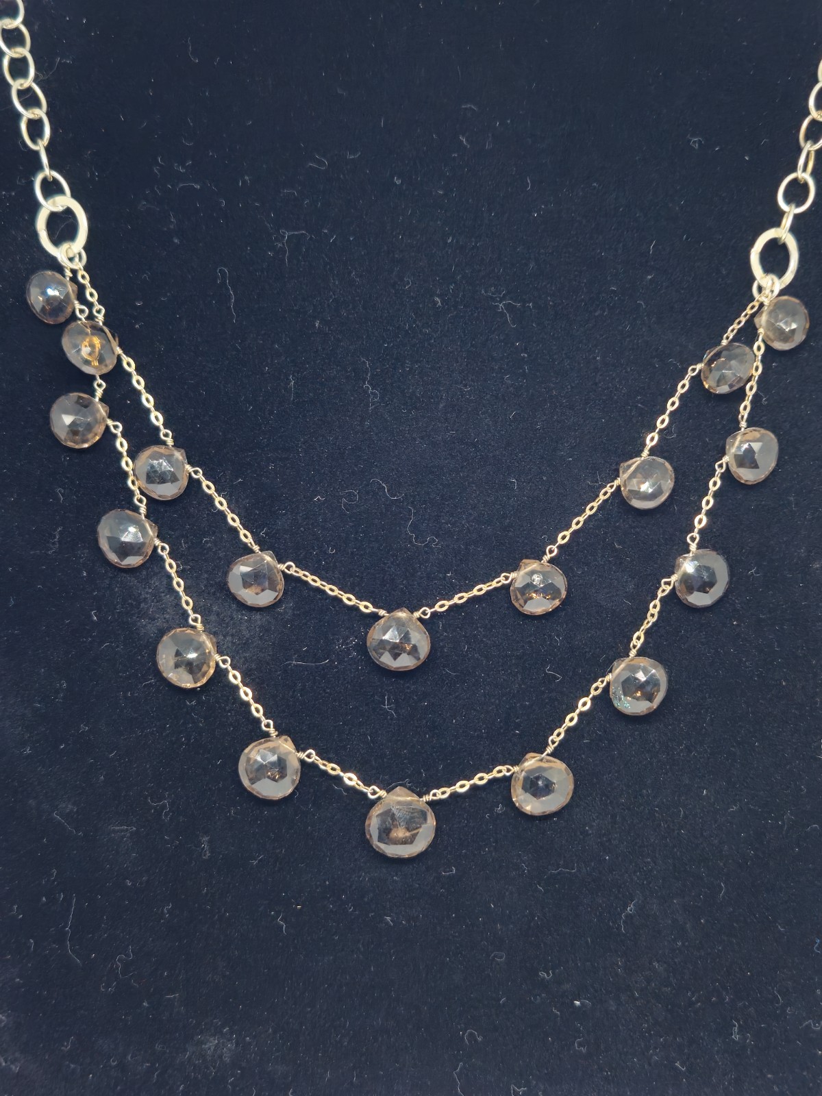 Sterling Silver 925 Layered Necklace with 18 Round Smoky Quartz