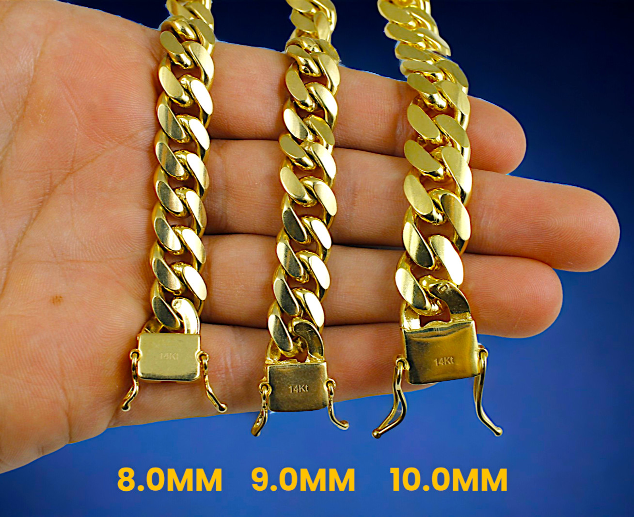 14K Yellow Gold 2mm-12mm SOLID Miami Cuban Necklace Bracelet Chain Gold 7″-30″