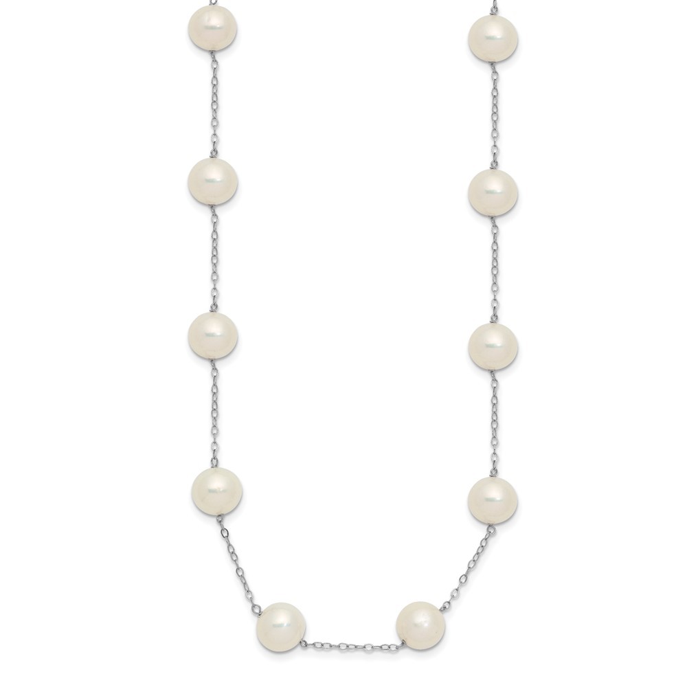 14K White Gold 8-9mm White Freshwater Cultured Pearl 14-station Necklace 18″