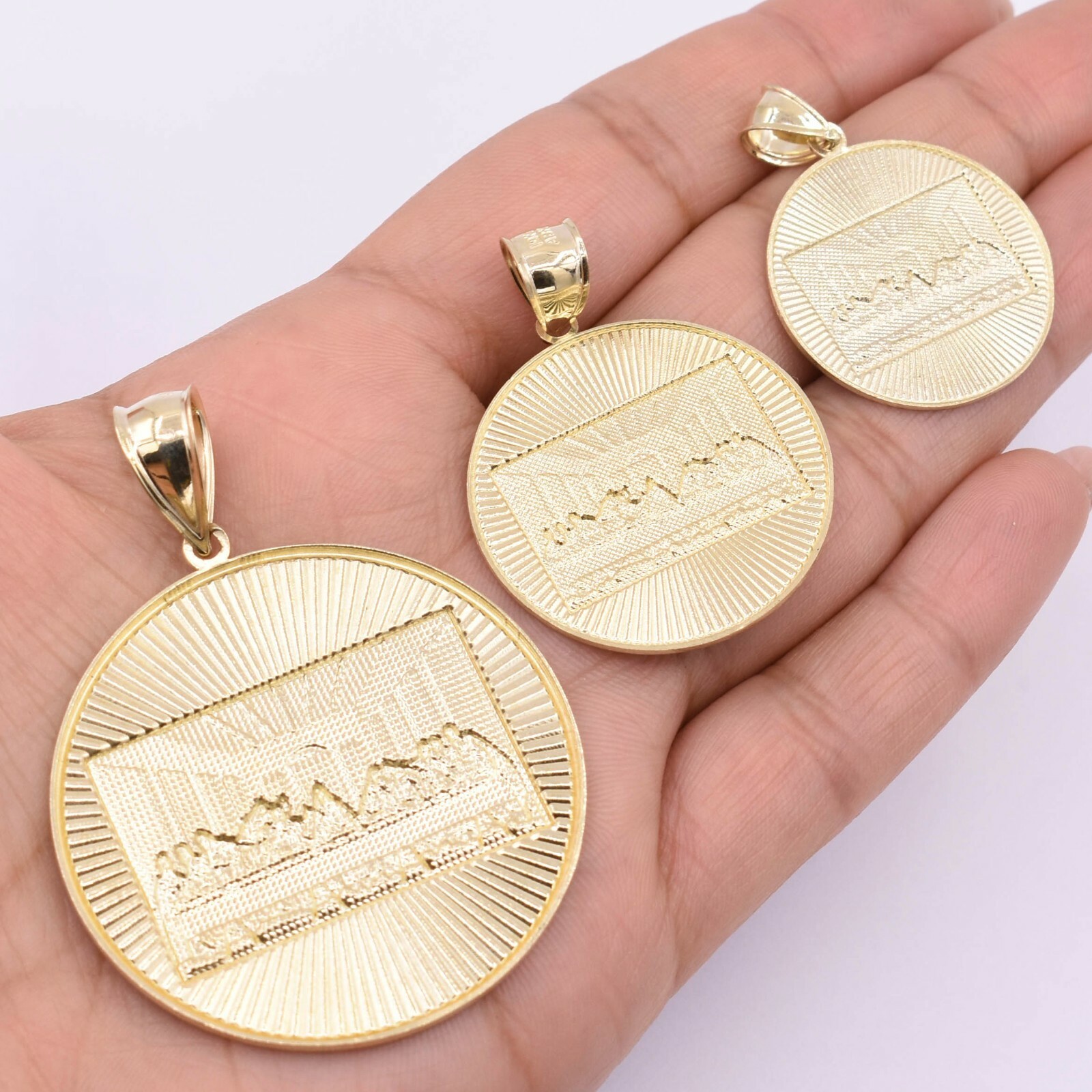 Round Last Supper Diamond-Cut Medallion Charm Pendant Real Solid 10K Yellow Gold