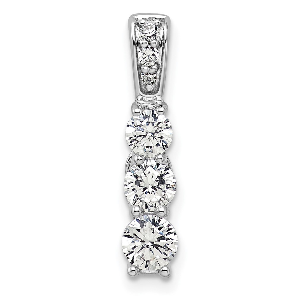 14k White Gold 1 Ct Round Lab Grown Diamond VS/SI+ G+ Three Stone Fancy Pendant