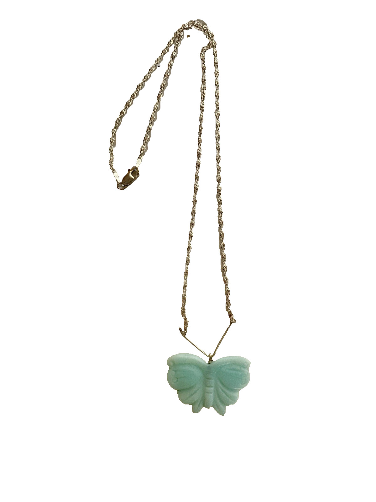Sterling Silver Chain with Carved Blue Amazonite Butterfly Pendant 18″ Long