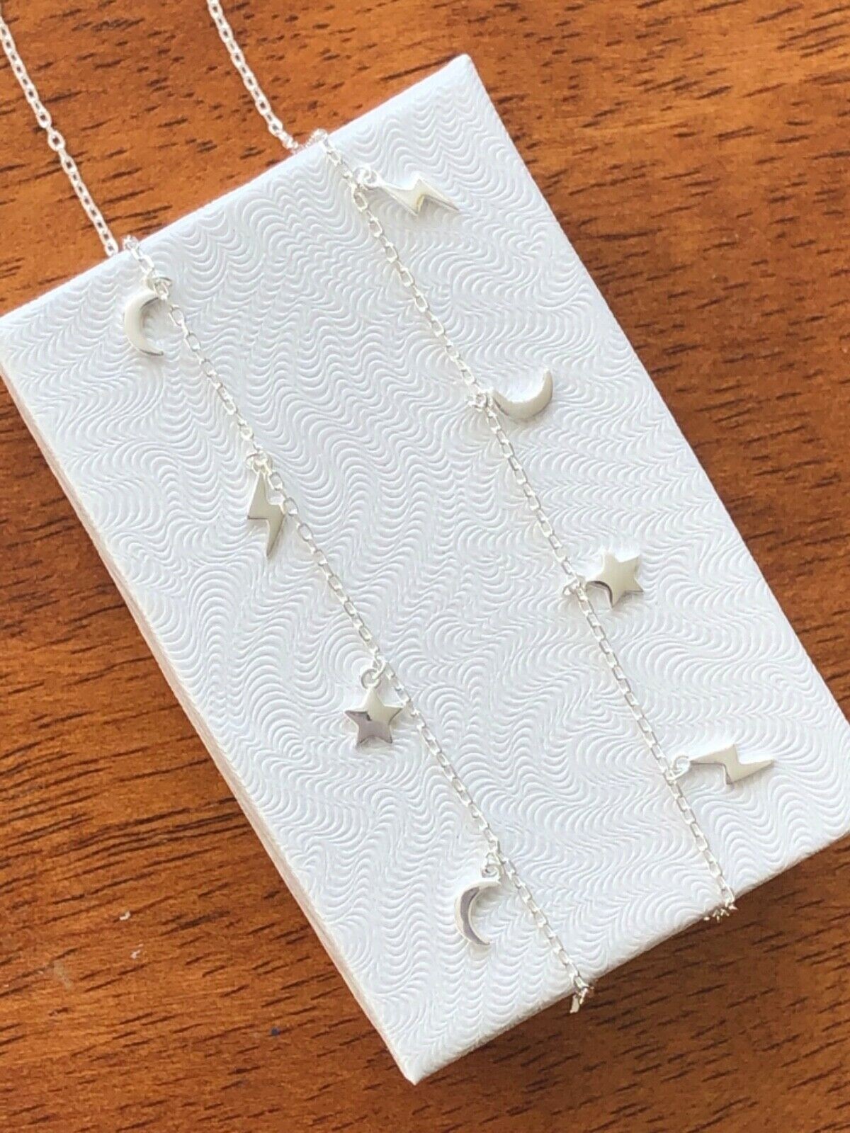 925 Sterling Silver Star Moon Lightning Station Choke Necklace Girls 6mm 15.5″