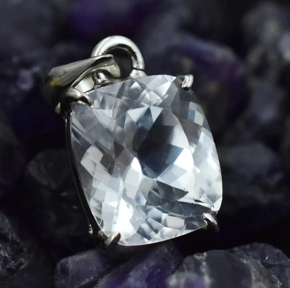 Natural White Sapphire 35 Ct Cushion Cut Certified Gemstone 925 Silver Pendant