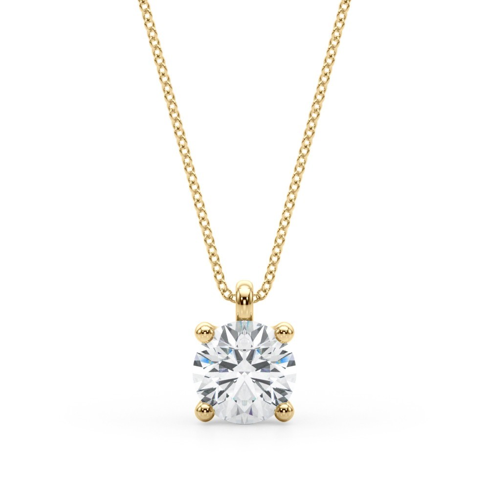 1 Ct FVS2 Round Lab Created Grown Diamond Solid 14K Yellow Gold Pendant Necklace