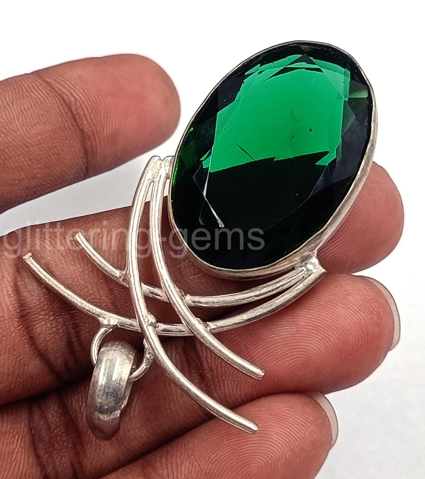 Premium 75.85 Carat Natural Green Emerald Oval Pendant IGL Solid 925 Silver 5NDE