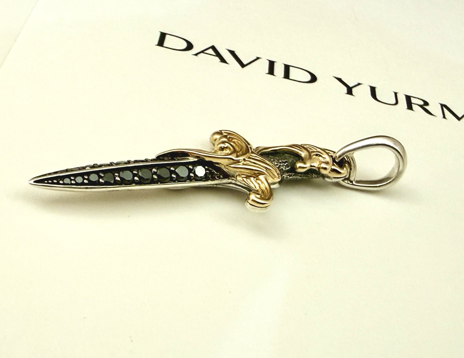 DAVID YURMAN DAGGER AMULET SterlingSilver ,18K Yellow Gold,Black Diamonds, 44mm