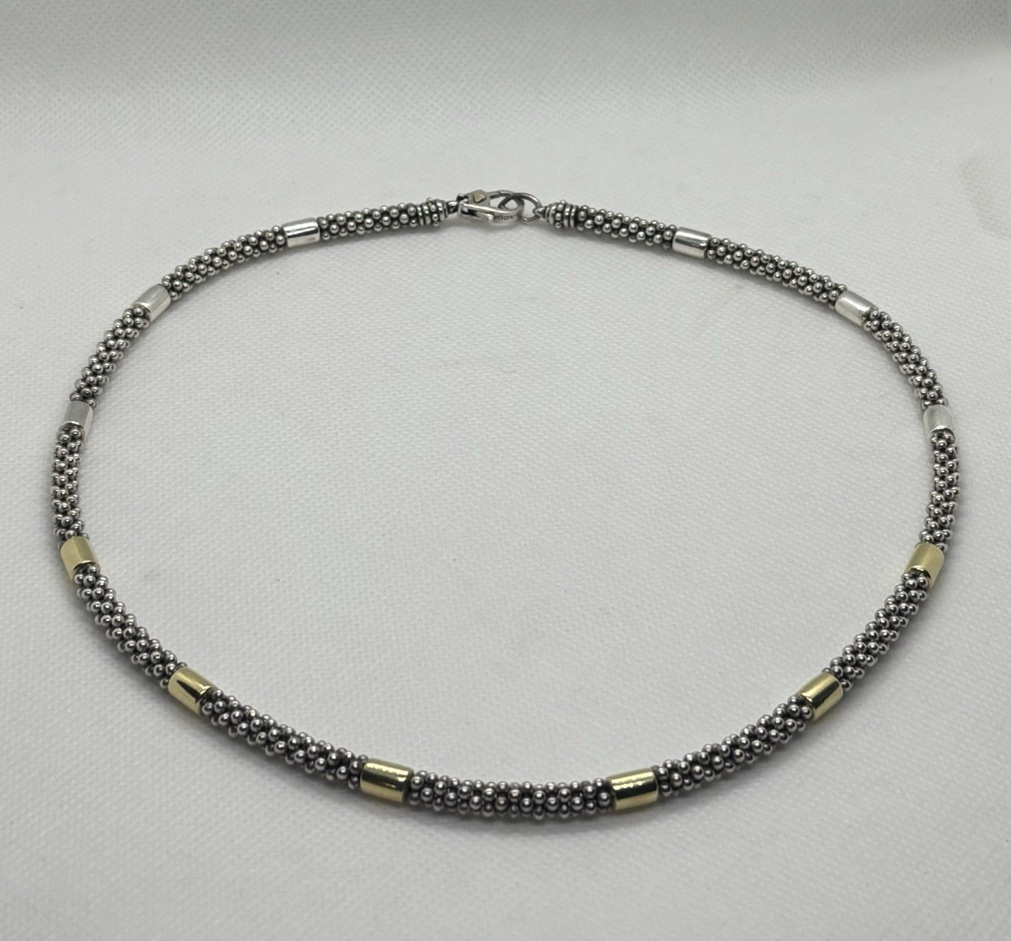 Lagos Signed 925 Sterling Silver & 18K Gold Necklace 18”