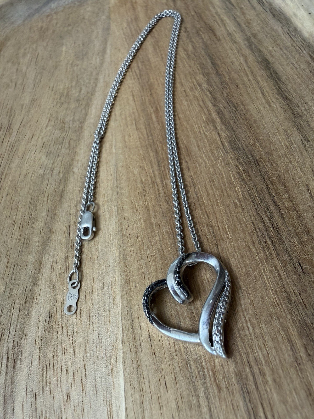Kay Jewelers Black and White Diamond Accent Open Heart Pendant Sterling Silver
