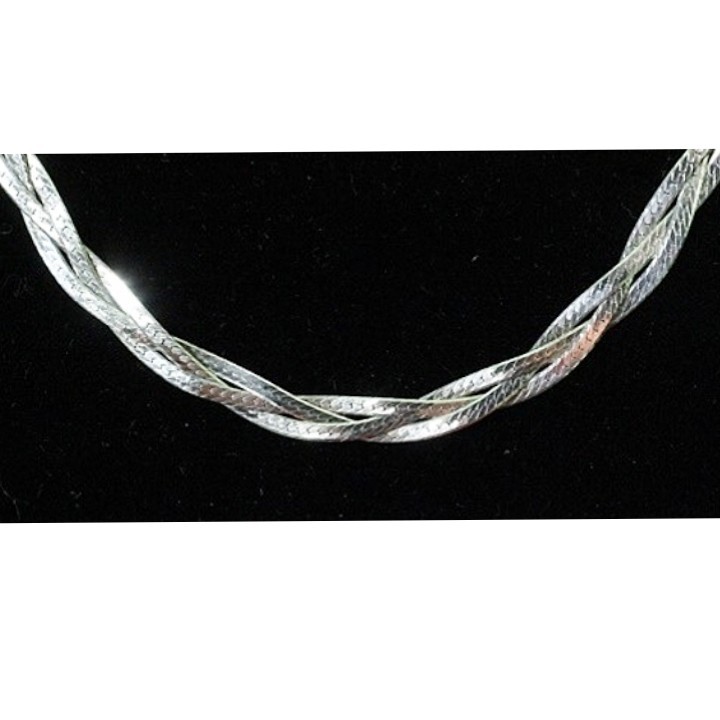 Triple Strand Braided Woven Herringbone Necklace 925 Sterling Silver Italy VTG