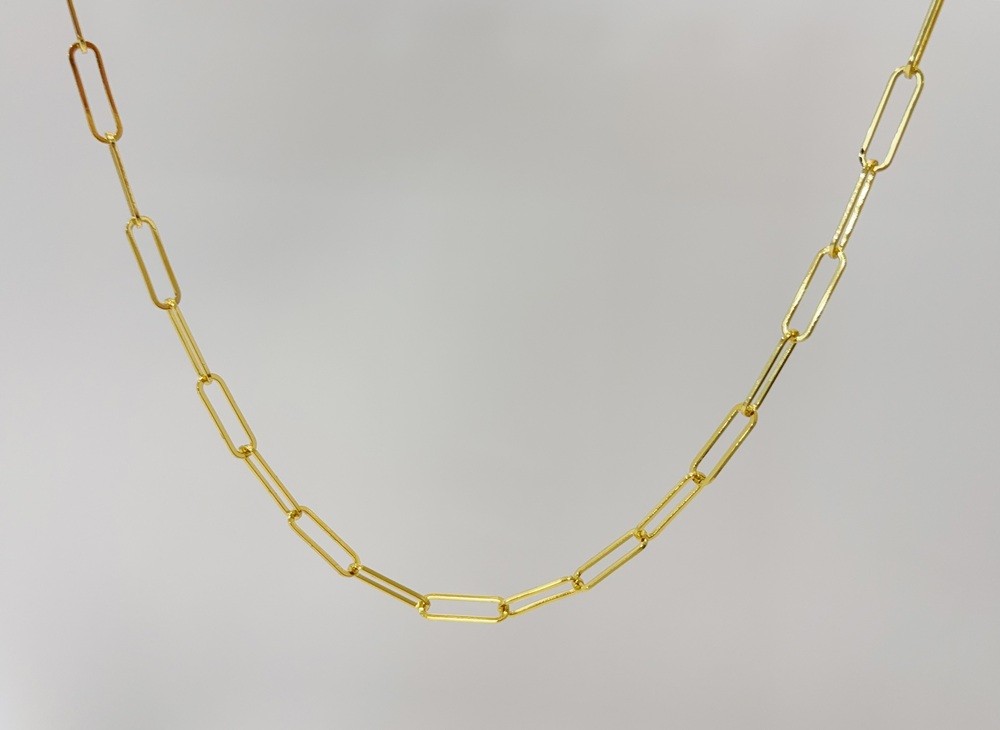 Solid Paperclip Chain Necklace Real 18K Yellow Gold Necklace 5mm 20inch