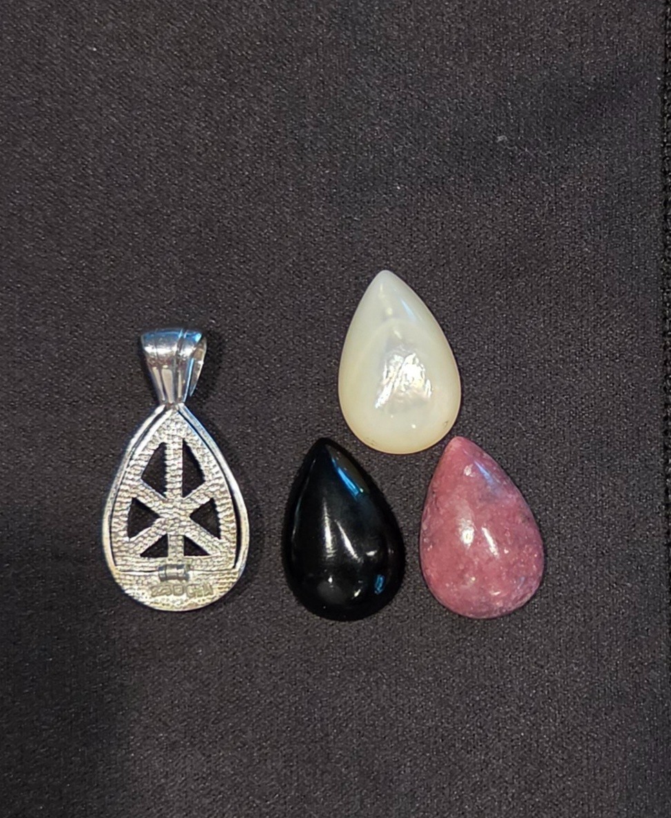 Vintage 925 Sterling Silver Interchangeable Cabochon Enhancer Pendant Set 3 Ston