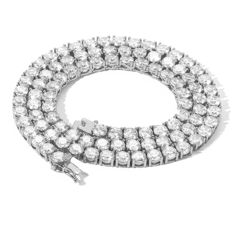 6.5mm Round Real Moissanite Tennis Necklace Hip Hop 925 Sterling Silver Chain