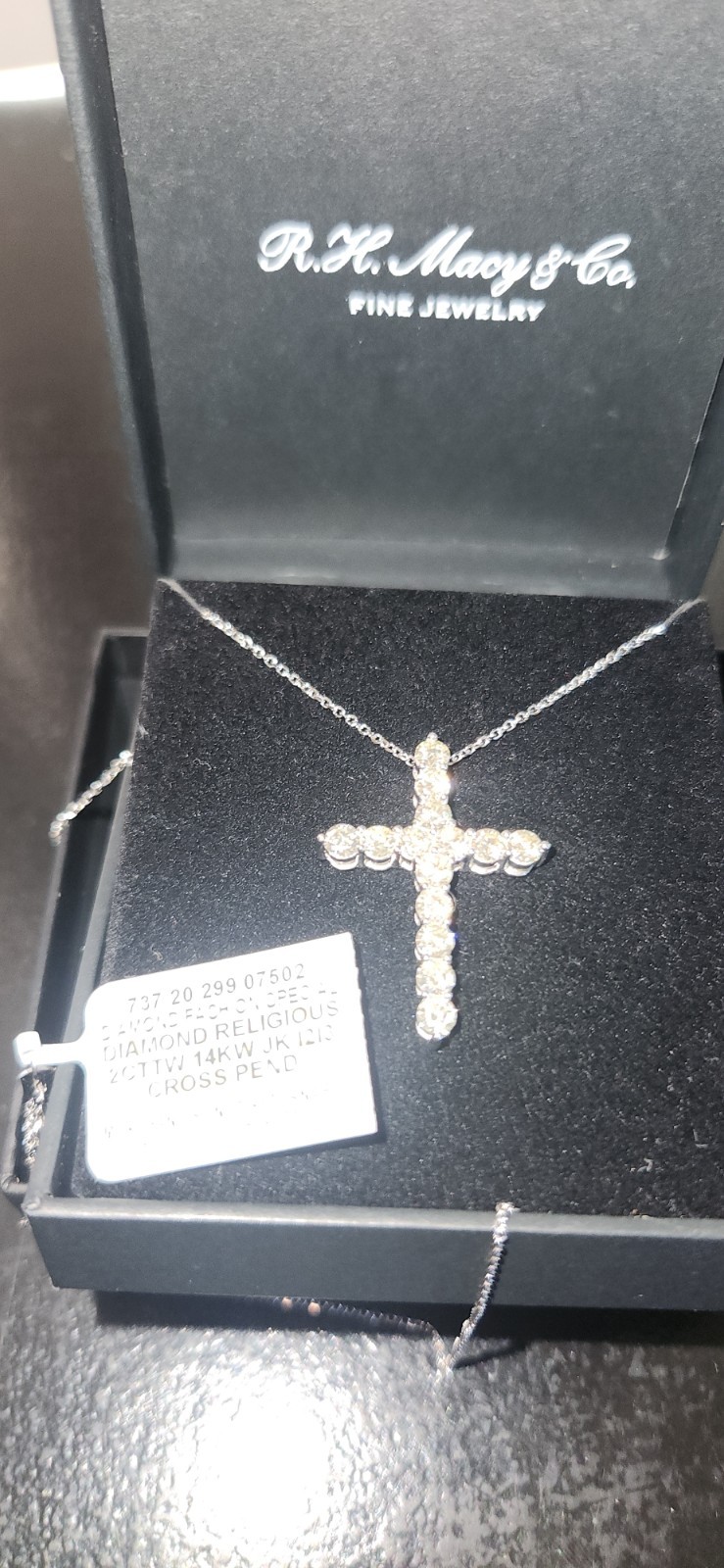 2 cttw diamond cross, 14K white gold, Macys, brand new, original package