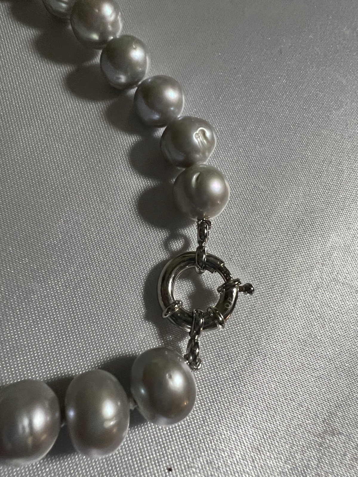 Heavy 100g Vintage OP Grey Pearl Strand Necklace Knotted Sterling Silver 925