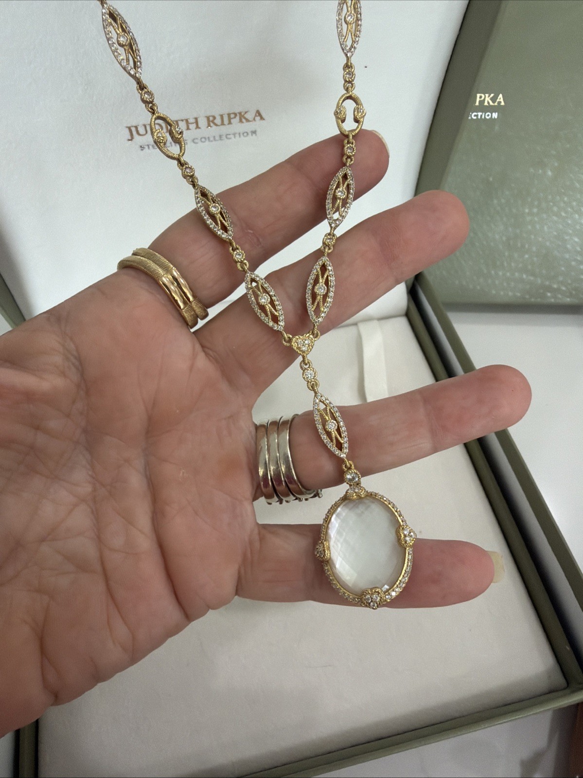 Judith Ripka Necklace 925 Clad Mother Of Pearl Exquisite Lariat