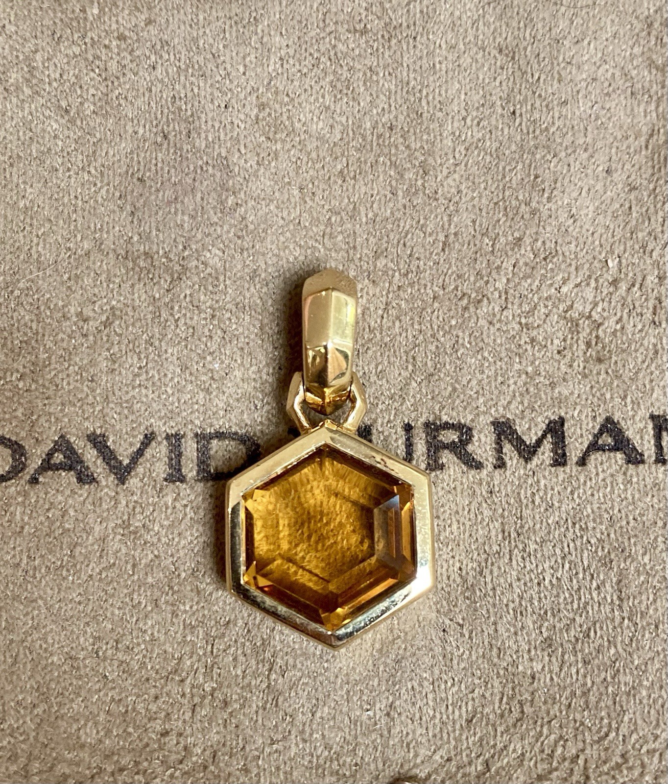 David Yurman 18k Yellow Gold Citrine Hexagon Amulet Enhancer Pendant 1” $2K