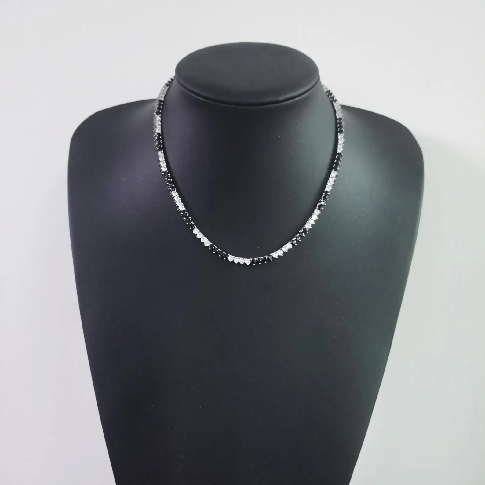 4mm Black & White Diamond Lab Created Tennis Necklace 14K White Gold Plated 18″