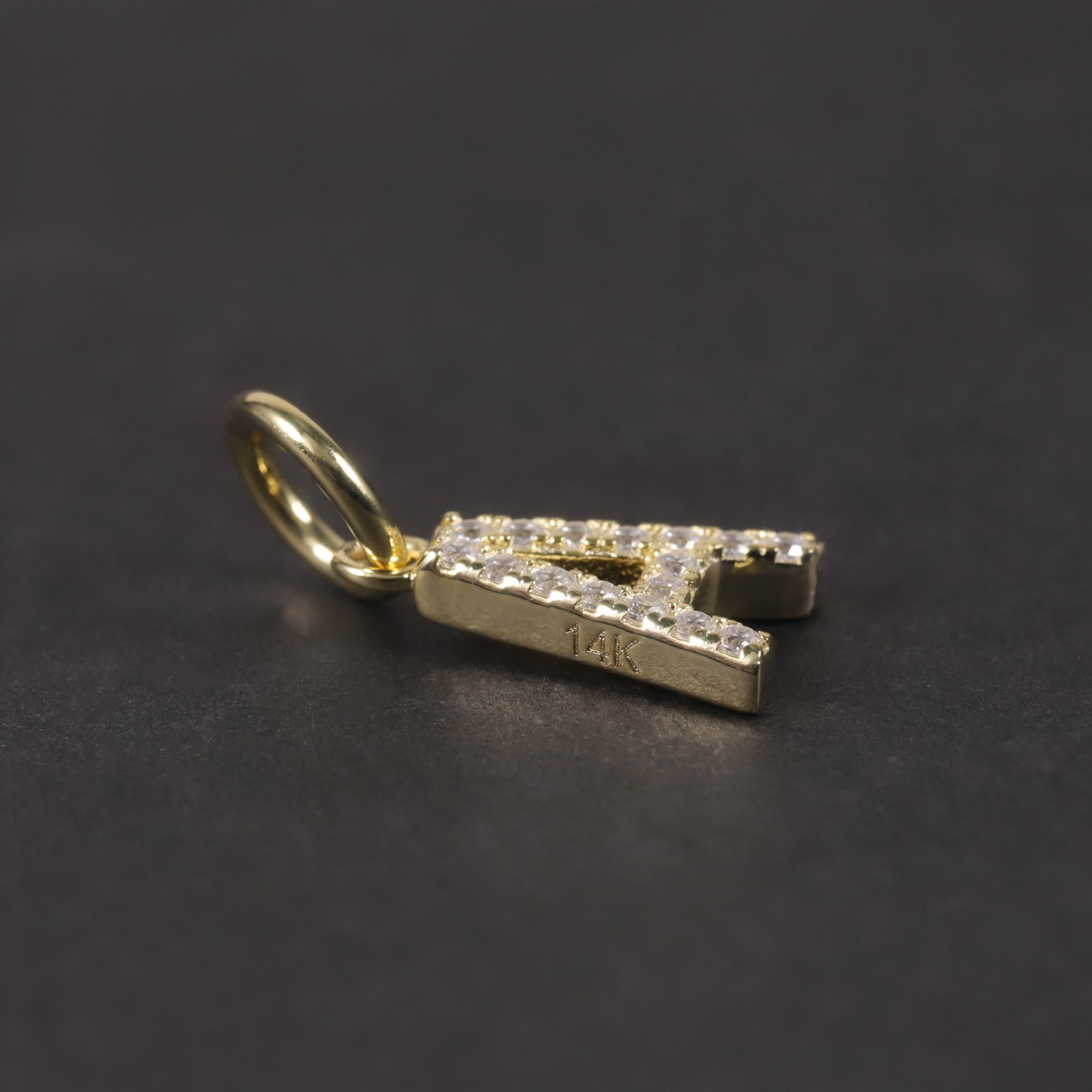 14K Solid Yellow Gold 0.20CTW CZ Initial A-Z Pendant