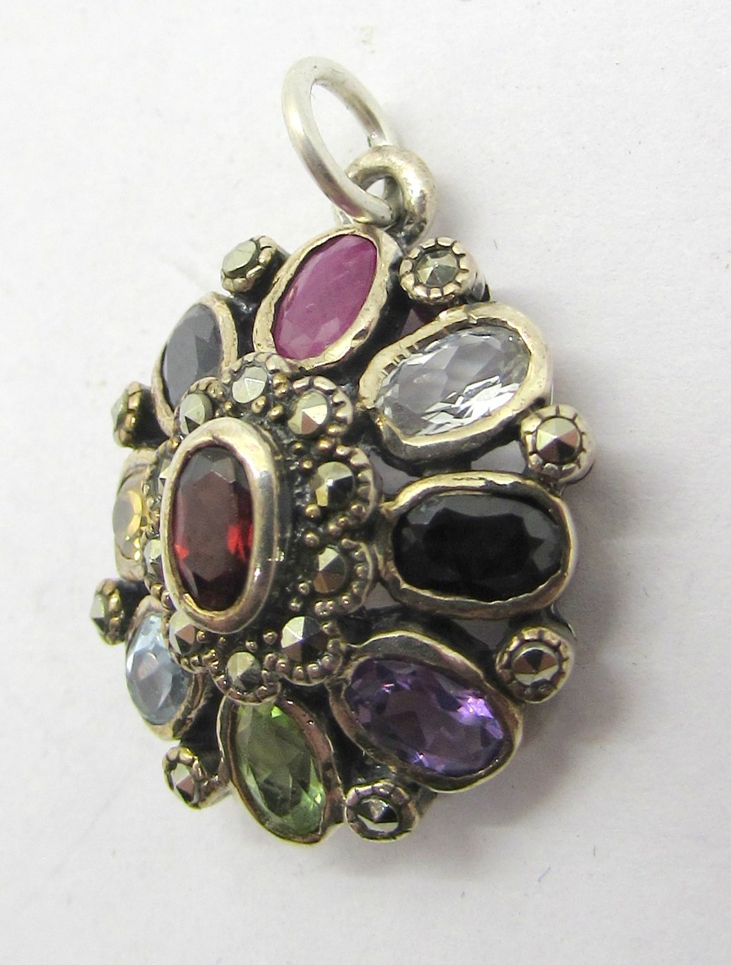 925 STERLING SILVER MULTI-COLOR GEMSTONE PENDANT OR CHARM 24X16MM ~ 3.7G
