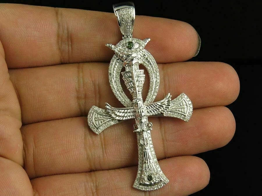 1.85Ct Lab Created Diamond Horus Eagle Cross Pendant 14K White Gold Finish