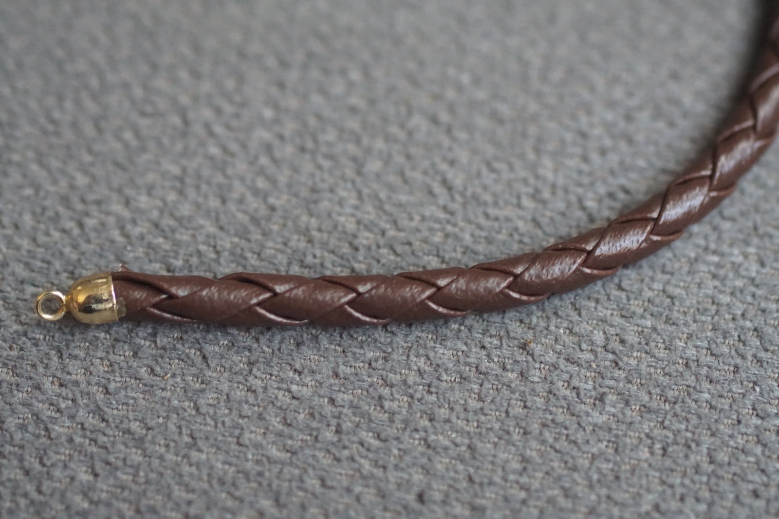 14KT Yellow Gold 5mm Brown Braided Leather Cord Necklace 17 1/2″ NEW