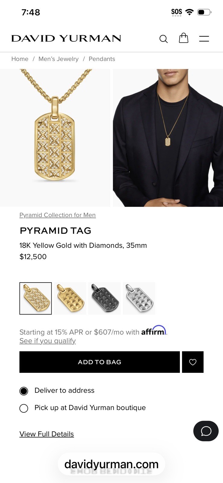 David Yurman 18k Gold Diamond Pyramid Pendant 1.75” $12,500 23.4 Gram
