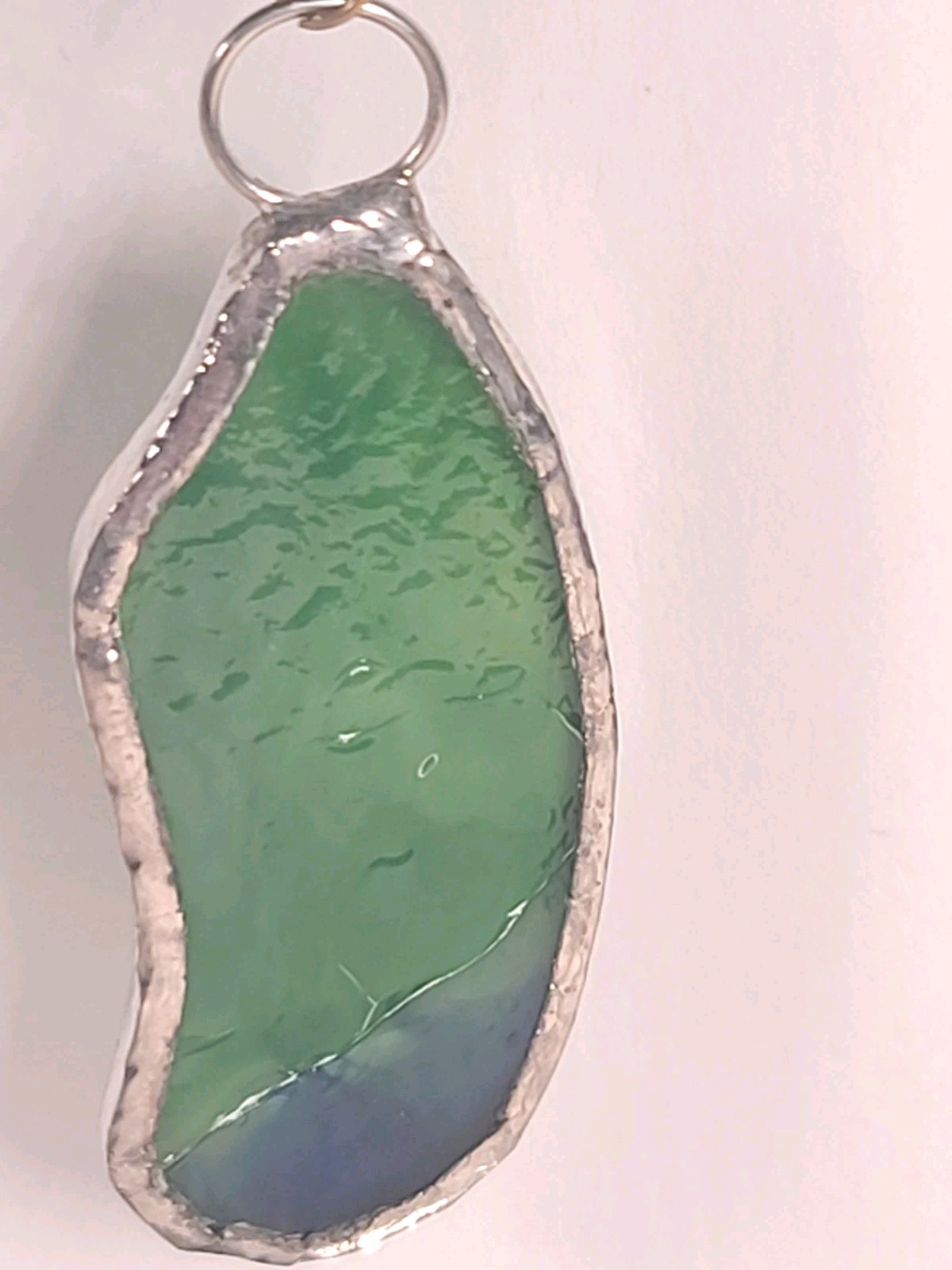 Vintage Glass Green & Blue Sea Glass Sterling Silver Dangle Pendant Handmade