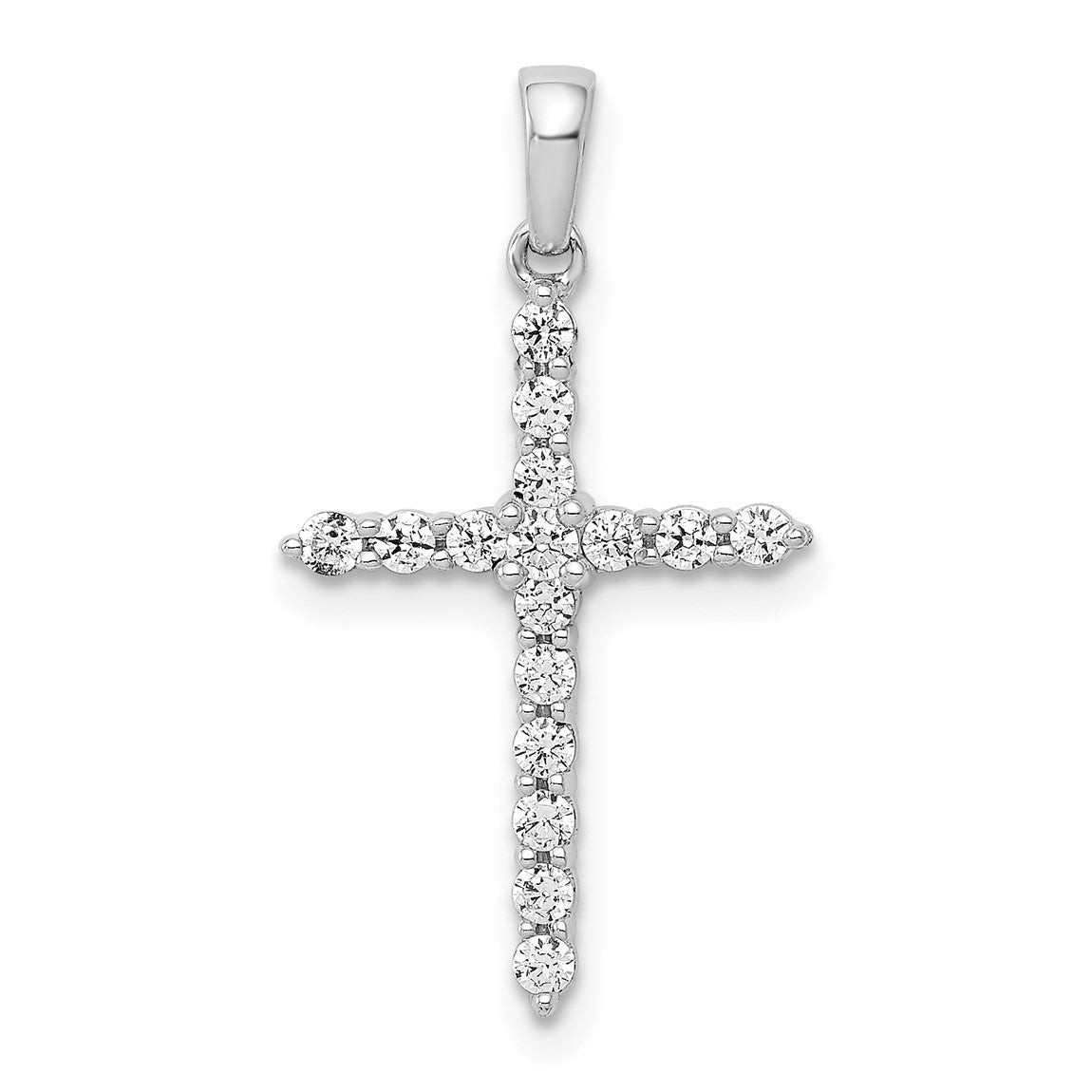 14k White Gold Polished Lab-Created Diamond Si1/Si2, G H I, Cross Pendant 025
