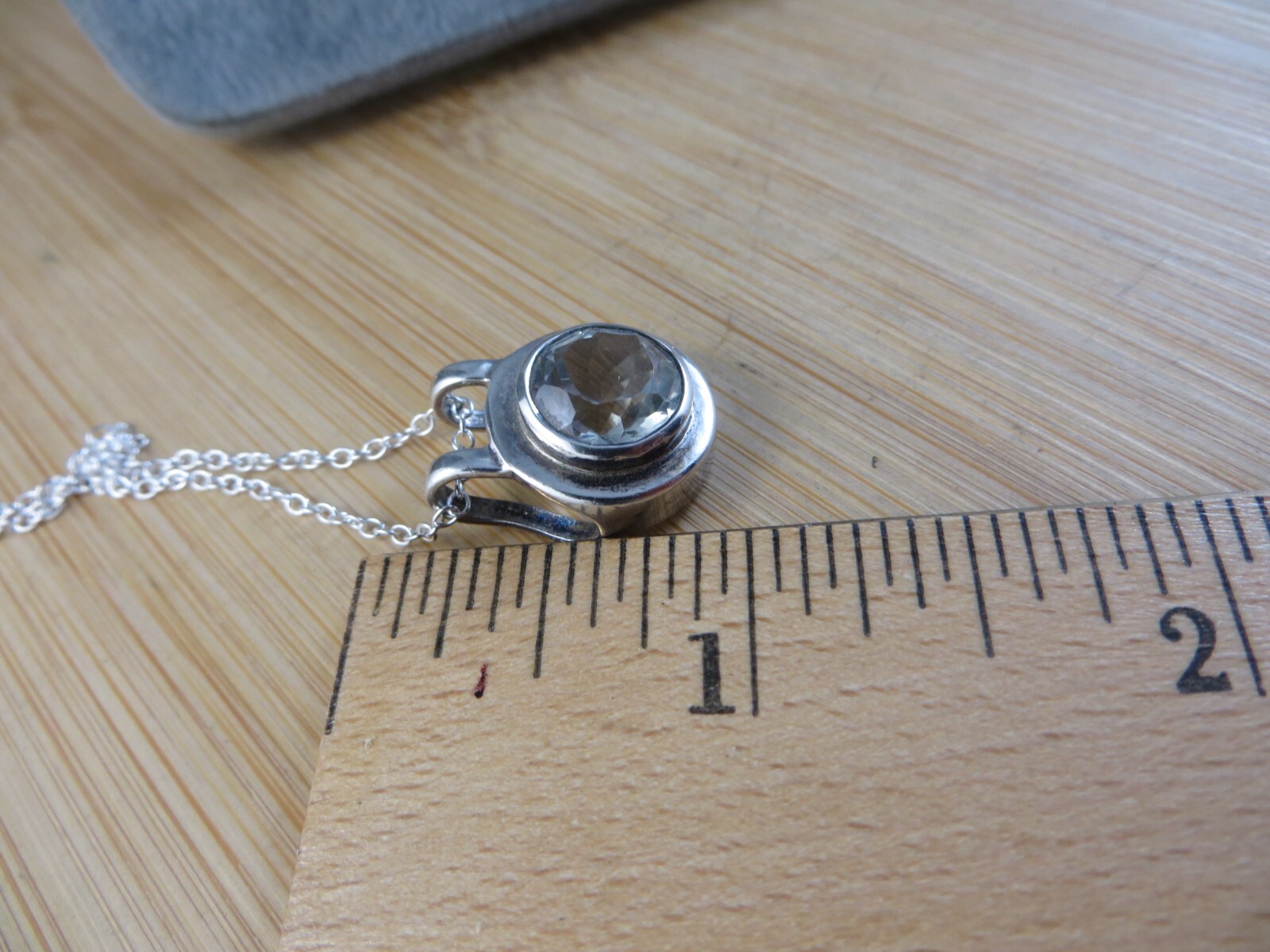 Very Light Blue Topaz Sterling Silver Round Pendant 18″Chain Necklace #586