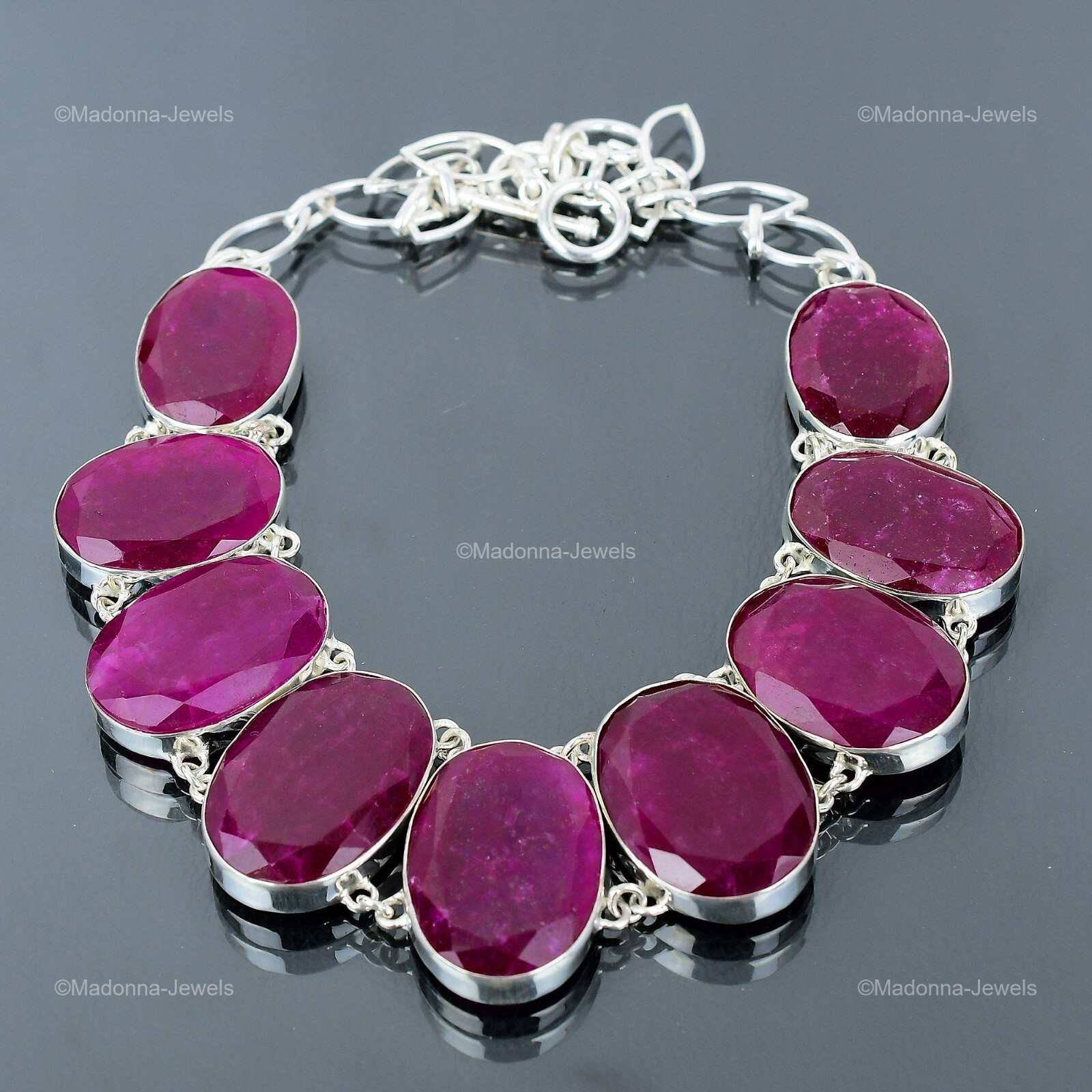 Kashmir Rubi Stone 925 Sterling Silver Birthday Chain Trendy Necklace Jewelry