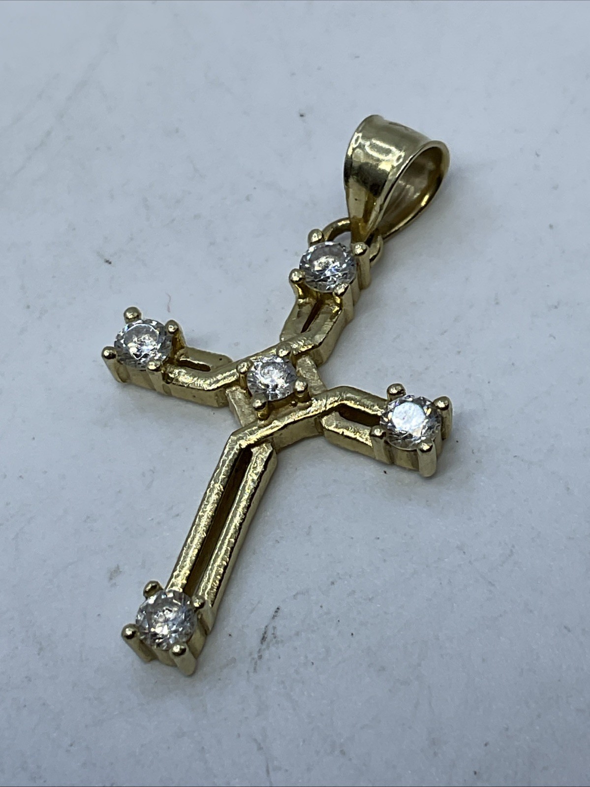 CROSS Charm Pendant (30mm x 17mm) Solid 13K Yellow Gold White CZ HANDMADE 2gr.