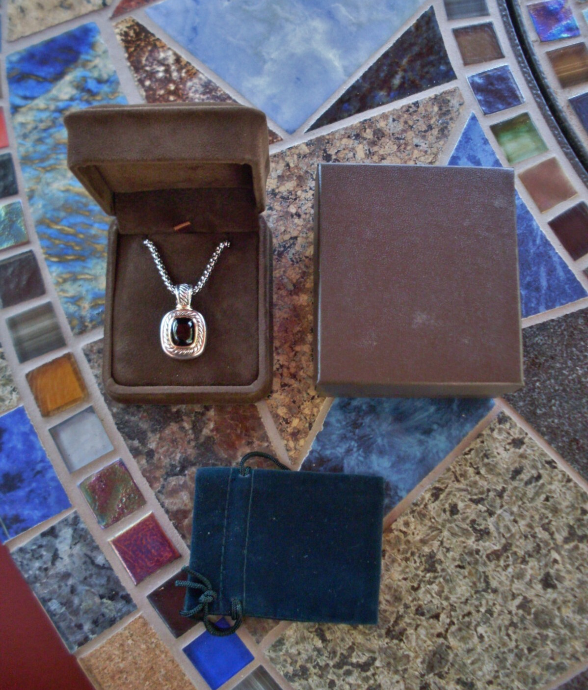 Retired David Yurman Albion Black Onyx Enhancer Pendant w/Chain – 14K/925