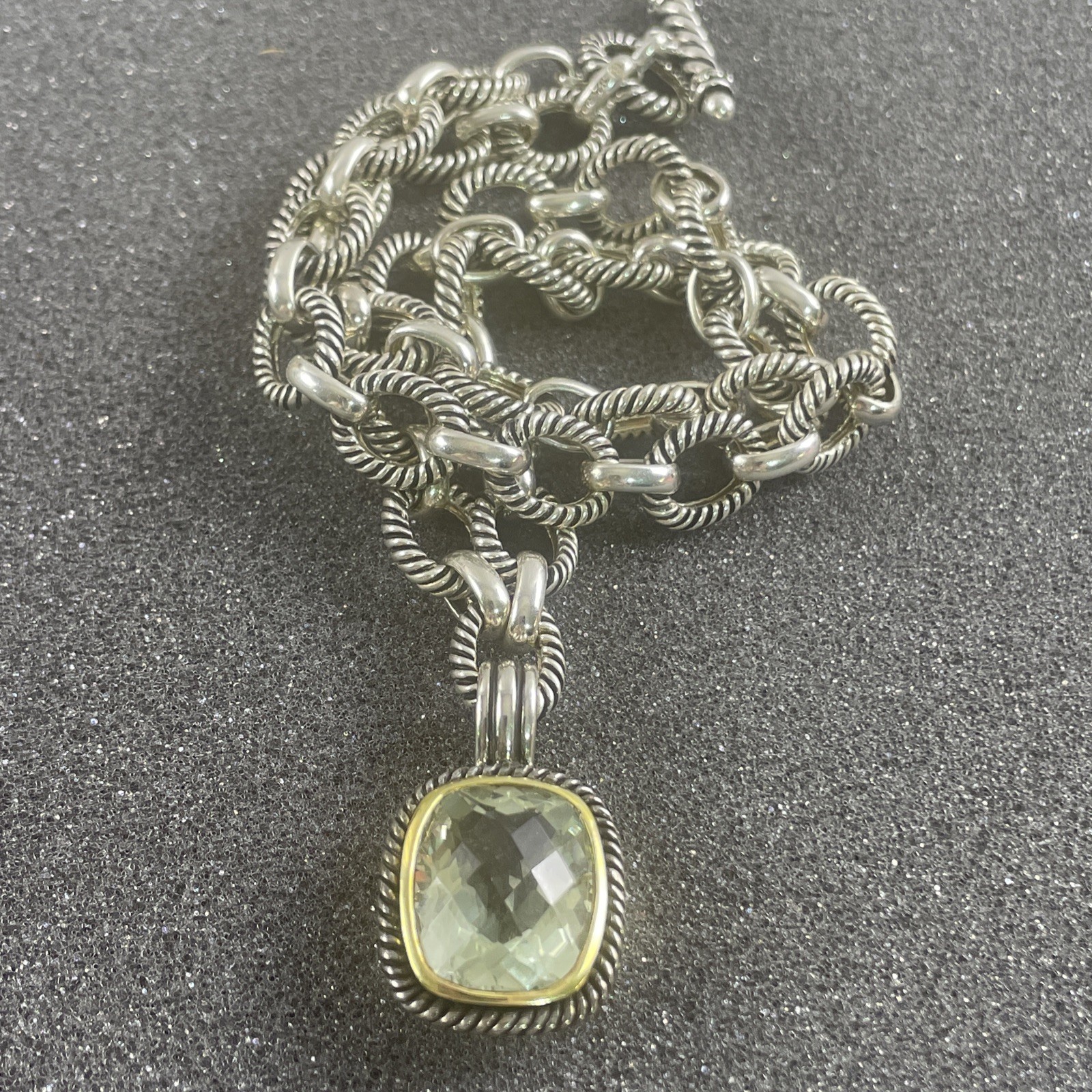 Michelle Albala 925 Silver Prasiolite Cushion Enhancer Cable Link Toggle Chain