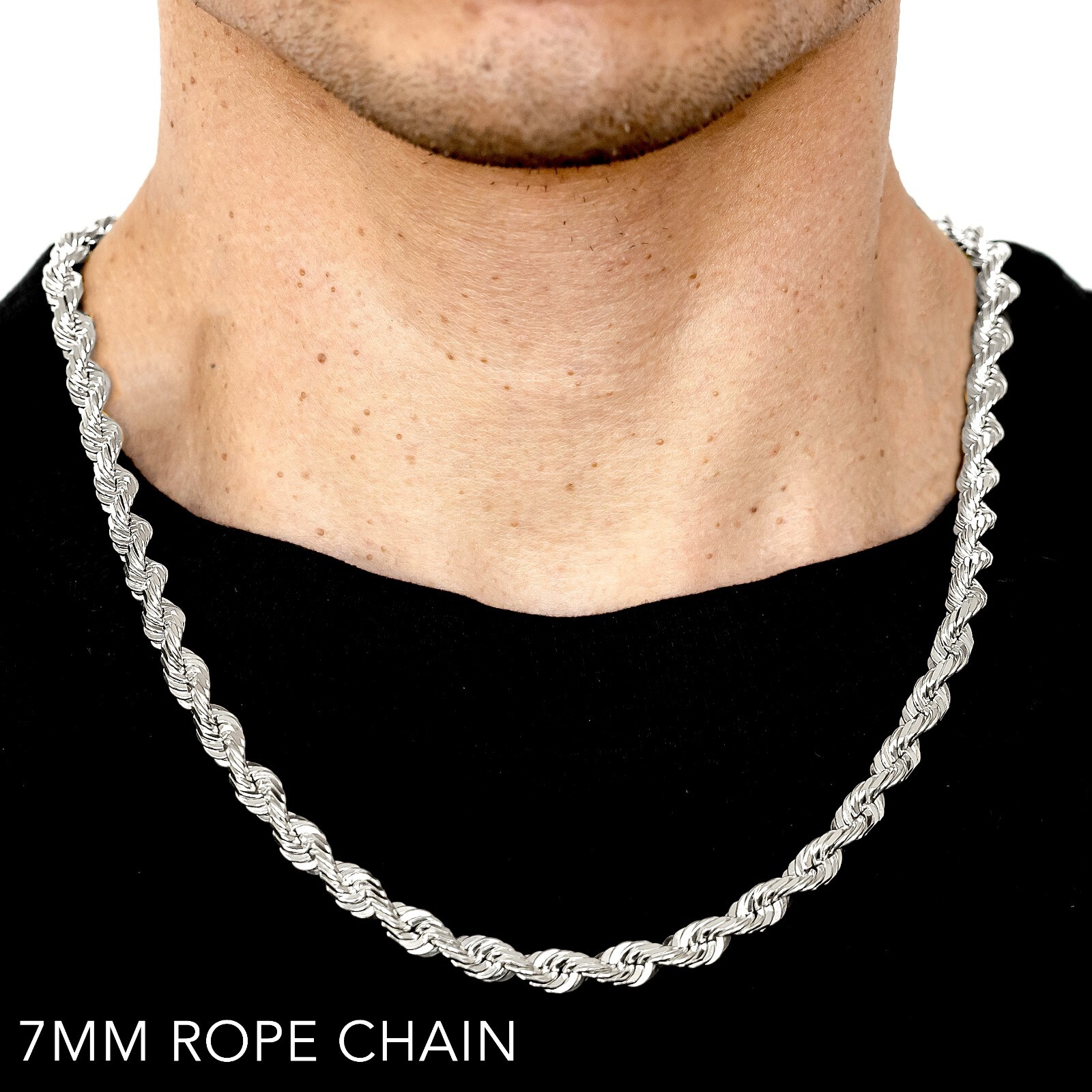 10k White Gold 1mm-12mm Solid D/Cut Rope Chain Necklace Bracelet Size 7″-30″