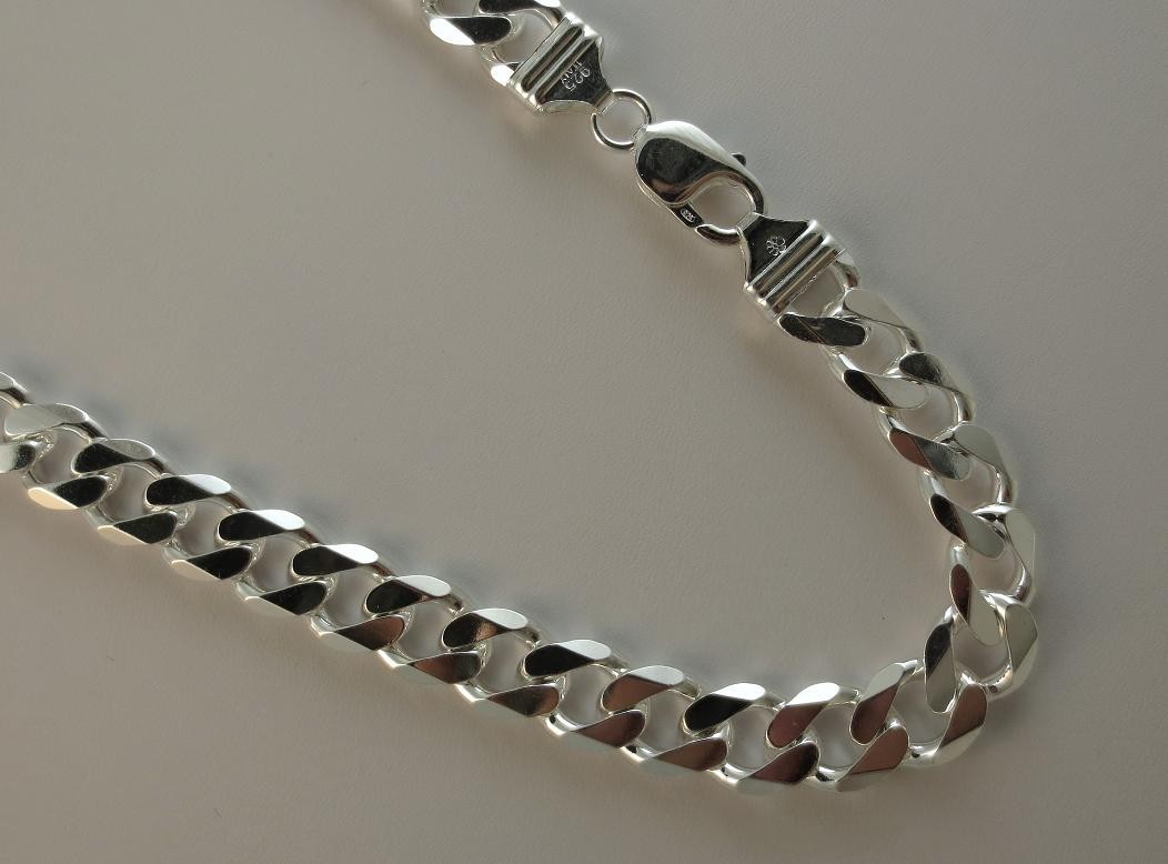 13mm Sterling Silver Curb Chain Pure 925 Italian 8,9,20,22,30 inches, 350 gauge