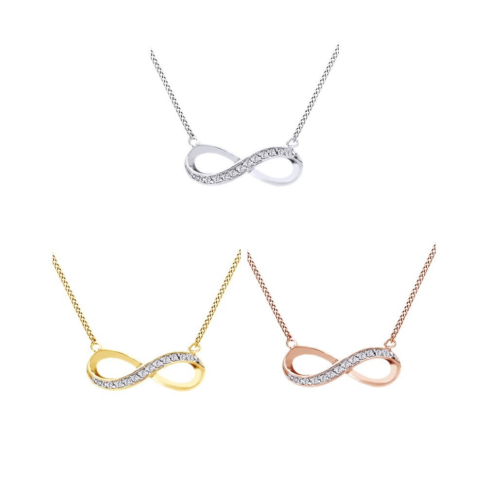 1/10 Ct Natural Diamond Infinity Pendant Necklace 14K Gold Plated Silver