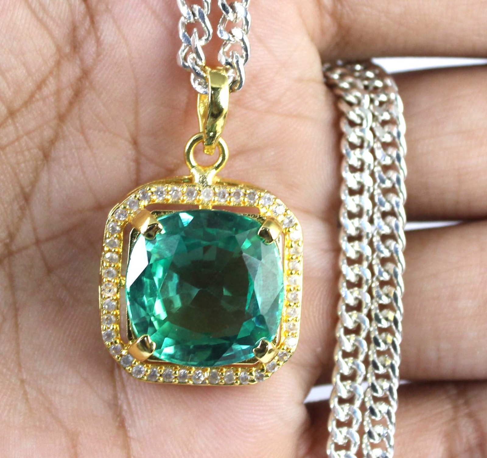 Certified Natural Bi Color Parti Sapphire 19.84 Carat Cushion Gemstone Pendant