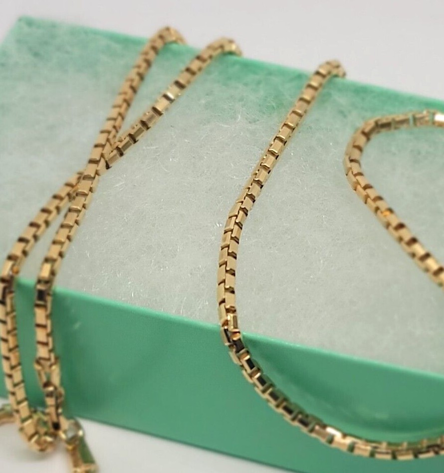 Authentic 14K Solid Yellow Gold Box Chain Necklace 1mm-2.5mm All Size 16″-30″