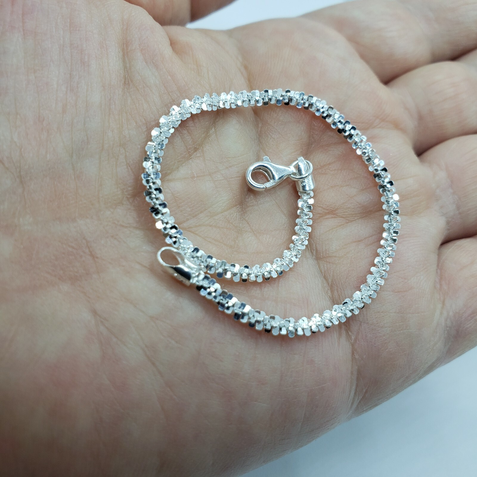Sterling Silver Sparkle Rock Chain Necklaces & Bracelets 2.5mm Diamond Cut 7-24″