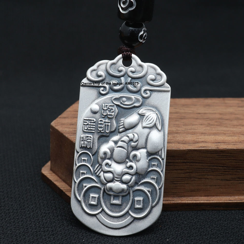 Solid 999 Fine Silver Wealth Pendant Rich Dragon Pixiu Pattern Amulet Pendant