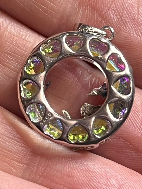 B5224 Sterling Silver 925 Phoenix bird Pendant Iridescent Crystal