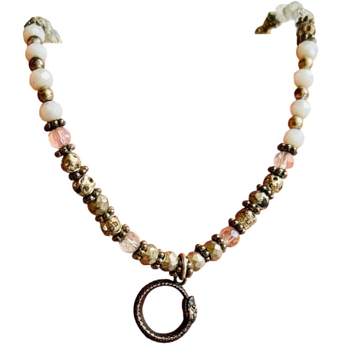 Snake Serpent beaded Necklace crystal Beads Sterling Silver 925 Collar 18″ OOAK
