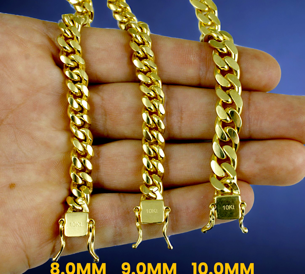 10K Yellow Gold SOLID Miami Cuban Link Necklace Bracelet Chain 2.5mm-11mm 7″-30″